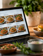 A laptop showing a saved recipe collection