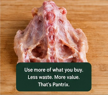 A chicken carcass on a wooden board