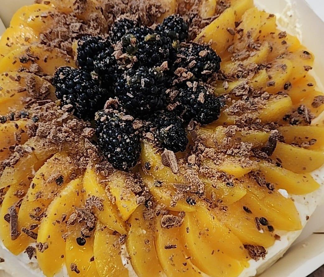 Peach and Cherry Pavlova