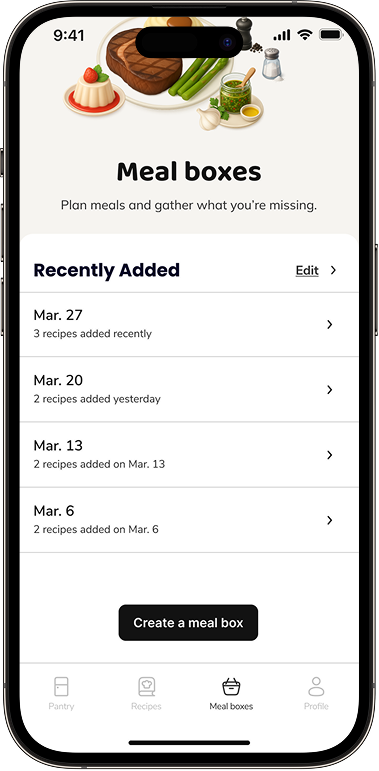 Pantrix app screen: Smarter shopping list