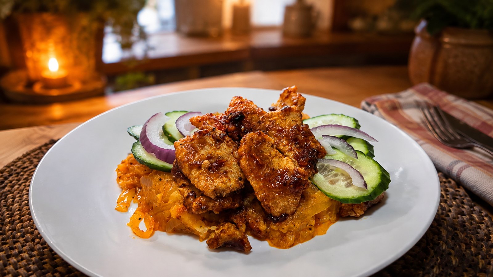 Sticky BBQ Chilli Chicken on Chinese Chilli Mash